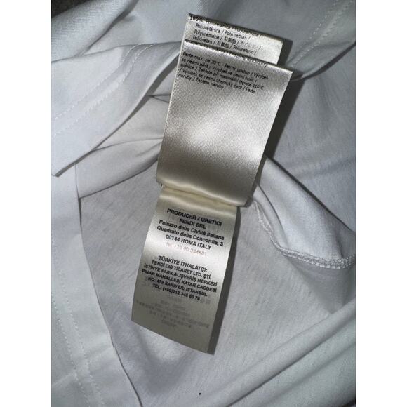 Fendi White Black Mesh Stripe Red FF Logo Short Sleeve Cotton T-Shirt Medium M - Picture 14 of 16